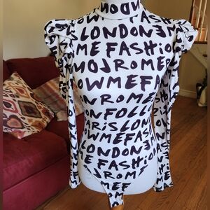 Fashion Nova Black and White Text Bodysuit